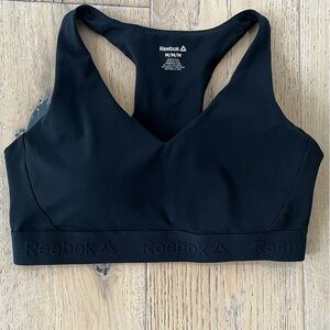 Reebok Sports Bra Black Women Padded Medium Racerback Workout V Neck